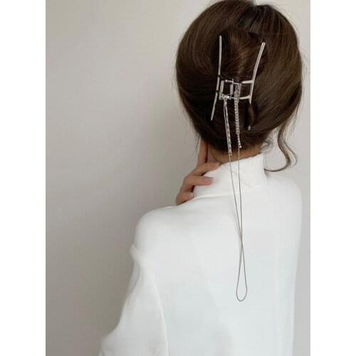 2021 New Punk Hollow Geometry Handmade Chain Long Tassel Metal Exaggeration Hair Claw Side Clamp for Women Hair Accessories