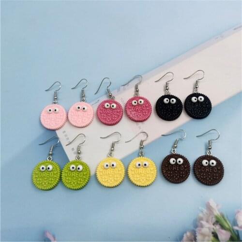 1Pair Trendy Big Eye Biscuits Drop Dangle Earrings For Women Girl Funny Geometric Round Earring Jewelry for Student Gift EC402
