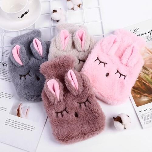 1pc Portable Cute Plush Rabbit PVC Hot Water Bottle Bag Stress Pain Relief with Soft Cover Winter Warm Heat Reusable Hand Warmer