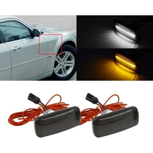 2 Smoked/Clear White Amber Led Side Markers Turn DRL Light For Chrysler 200 07-17 300 2005-2006 Sebring 2007-2017 Town &Country