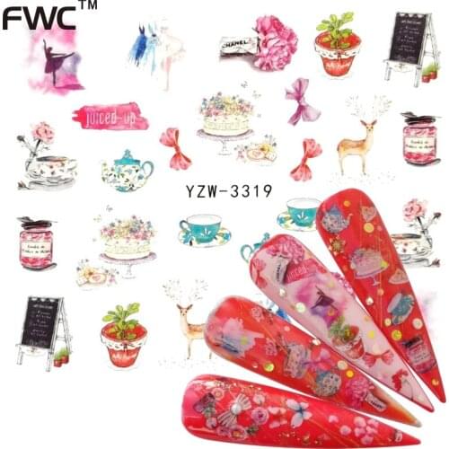 ZKO 2021 New Arrival 1 PC Nail Art Pink Bow Vase Flower Water Design Tattoos Nail Sticker Decals for Beauty Manicure Tools