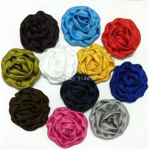 3" Soft Satin Rolled Rosette, satin rose hair flower, 21 color IN STOCK 60pcs/lot Free Shipping