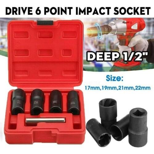 5PCS/Set Twist Socket Kit 4 Damaged Worn Lug Nut & Wheel Lock Nut Removal Extractor Tool 1/2Inch Drive 17,19, 21, 22mm