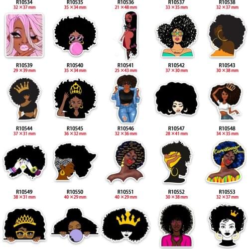 Afro Black Girl Resin Flatback Queen Women Magic Cabochon Printed 30pcs/lot for Earring Keychains Hair Bow DIY Dec Accessories