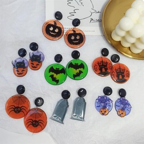 Acrylic Halloween Earrings for Women Ghost Castle Cemetery Spider Bat Pumpkin Earrings Multicolor Fashion Jewelry Cute Design