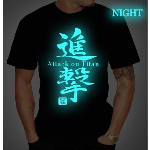 Anime Clothes Attack on Titan Eren Mens T Shirt Summer Short Sleeve T Shirts Women Casual Tees Streetwear Plus Size Luminous