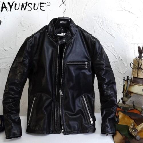 AYUNSUE High Quality Genuine Leather Jacket Men 2021 Spring Autumn Horsehide Coat Short Plus Size Men Clothing Chaquetas Hombre