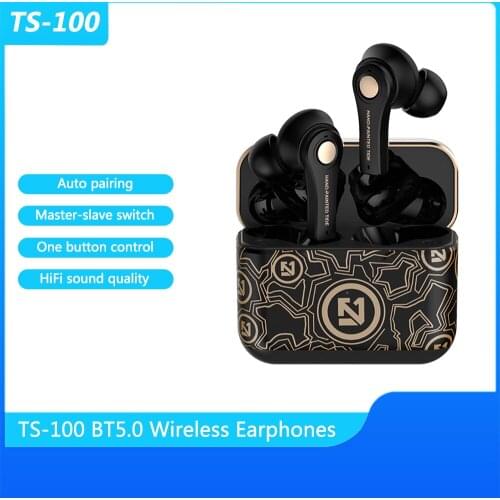 TS-100 Bluetooth 5.0 Wireless Earphones Auto Pairing Button Control Gaming Headset Noise Reduction HiFi Sound Quality Headphone