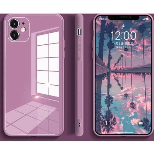 Camera Protection Tempered Glass Case For iPhone 11 12 Pro Xr Xs Max 12 Mini SE2 7 8 Plus Square Liquid Bumper Shock Phone Cover