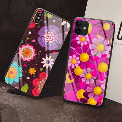 Stained glass flower Phone Case Tempered Glass For iPhone 12 Pro Max Mini 11 Pro XR XS MAX 8 X 7 6S 6 Plus SE 2020 case
