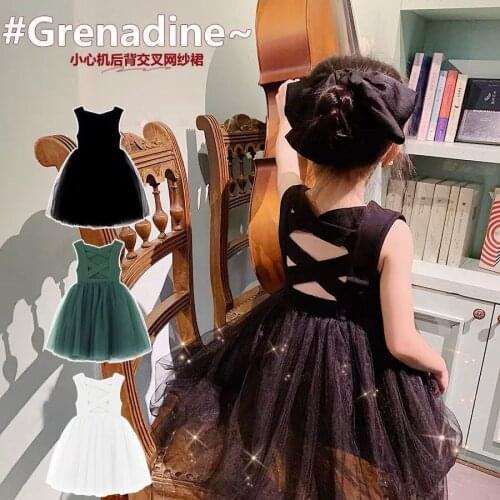 Kids Solid Color Mesh Dress Open Back 2021 Summer Kids Vest Children Clothes Fashion Vintage Crop Bandage Hollow Out