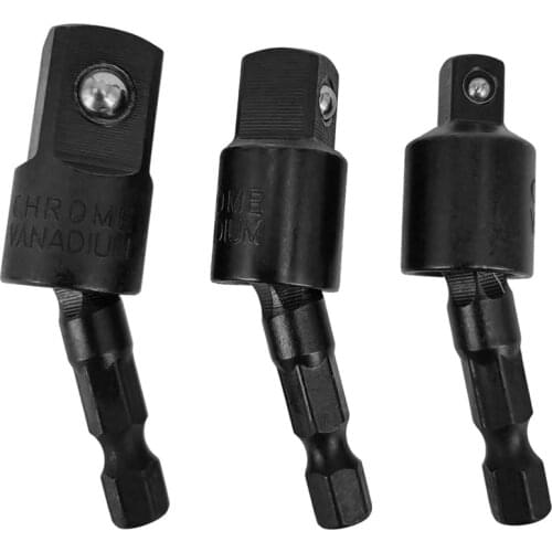 HLZS-3PC Wobble Socket Adapters Universal Joint Swivel Socket Set, 1/4 Inch Hex Shank to 1/4 3/8 1/2 Square Socket Drives