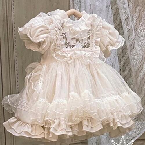 Spanish Vintage Lolita Baby Girls princess Dress Lace Mesh stitching Birthday Party Easter Cute ball gown dress
