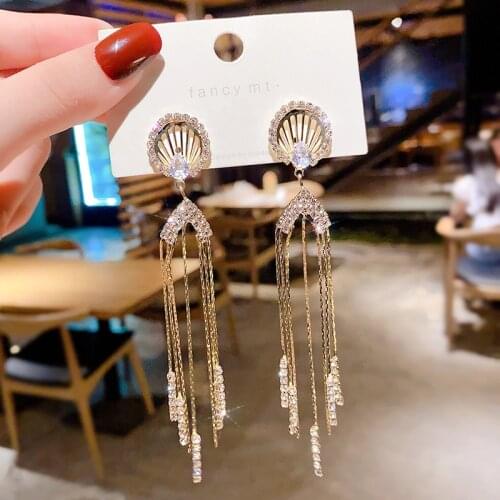 Korean Fashion Jewelry Personality Temperament Crystal Tassel Earrings Bridal Earrings For Women Long Earrings