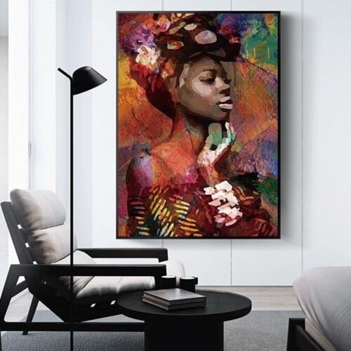 Colorful Women Portrait Canvas Painting Abstract Africa Girl Posters and Prints Wall Art Picture for Living Room Home Decoration