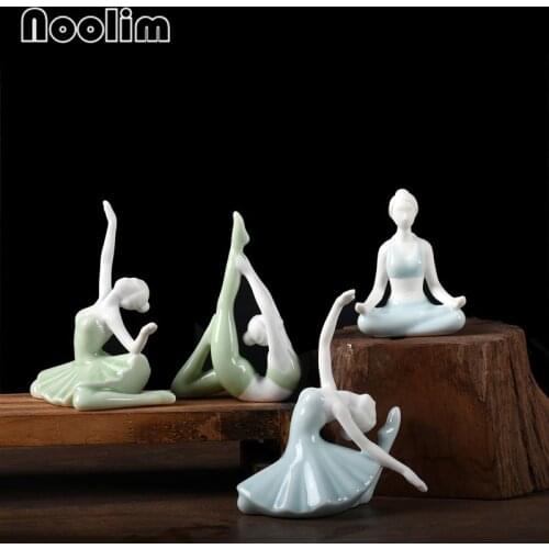 Creative Ceramic Abstract Ballet Dancing Yoga Girl Small Ornaments Simple Modern Living Room Yoga Lady Statue Crafts Home Decor
