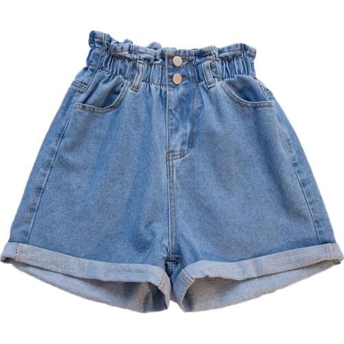 Summer New Elastic High Waist Casual Shorts Women Wide Leg Cotton Plus Size Denim Fashion Shorts