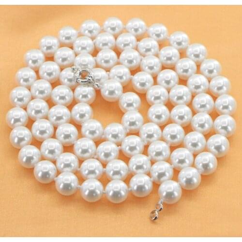 Fashion Charm 10mm White Pearl Shell Round Bead Necklace Woman Girl Christmas Gift Jewelry Making Design Wholesale Price 35icnh