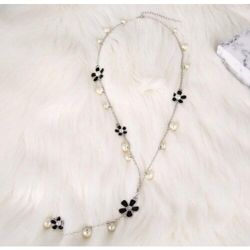 Fashion Women Flower Faux Pearl Long Dangle Adjustable Chain Necklace Vintage Romantic Fairy Jewelry Decor Accessory Gift