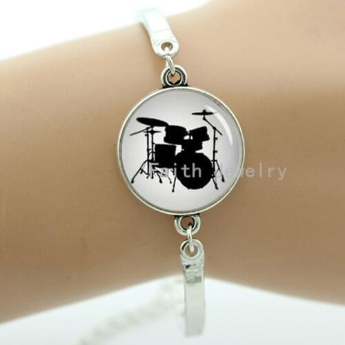 Fashion drum set bracelet vintage drum kit silhouette art musical instrument jewelry men women music likers musician charms T370