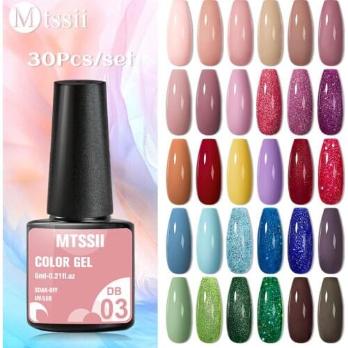 Mtssii 30pcs Gel Nail Polish Set Nail Kit Set Glitter vernish Semi Permanent Base Top Coat UV LED Nail Art Gel Polish Set