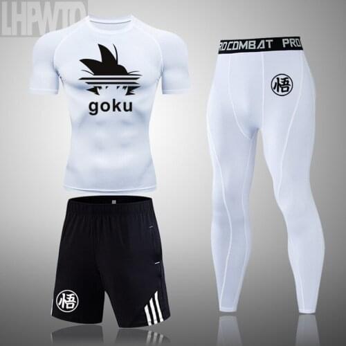 Mens Running Set Compression T-Shirt Goku Sport Short Sleeves T Shirts Fitness Rashguard Men Gym Leggings Clothes Tight Suit