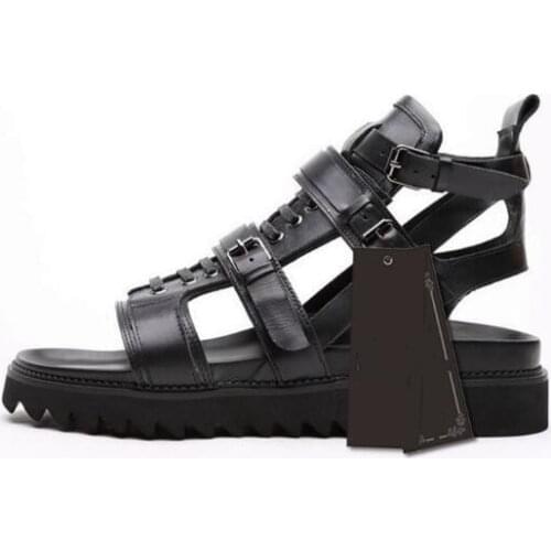 High Top Mens Leisure Fashion Flip flops Strap Cut out Man Summer Sandals Genuine leather