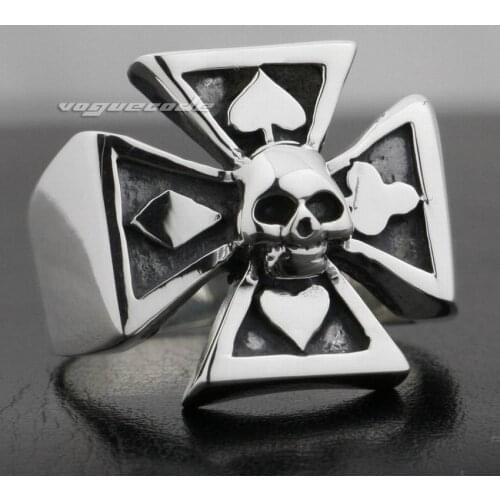 Spade Cross Skull 925 Sterling Silver Mens Biker Ring 9G009 Biker Jwewllery US Size 7 to 15