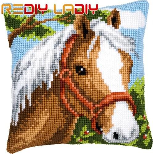 Cross Stitch Cushion Horse In Spring DIY Chunky Cross-Stitch Kits Acrylic Yarn Pillow Case Home Decor Sofa Pillows Arts & Crafts
