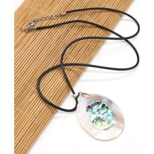 Natural Abalone Shell Necklace With Rope Length 55+5cm Exquisite Oval Necklace Pendant For Unisex Charm Jewelry Gifts 38x53mm