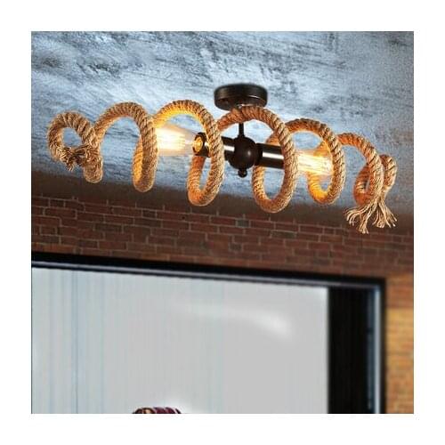 American Country industrial Loft Wrought Iron pipe Hemp Rope Pendant or Ceiling Lamp Retro Bar Cafe E27 Edison Bulb Light