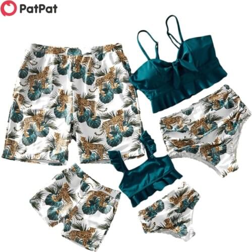PatPat 2021 New Summer Ruffle Hem Jungle Tiger Print Family Matching Swimsuits Famliy Look