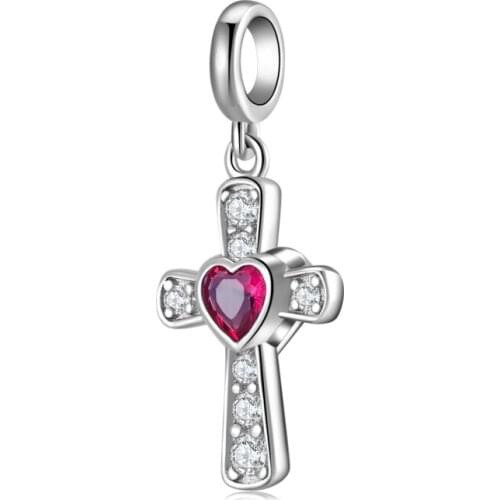 Cross Charms Pendants Silver with Pink Clear Heart Zircon Fits Women Bracelets Necklace Charm Bangles DIY Jewelry Making