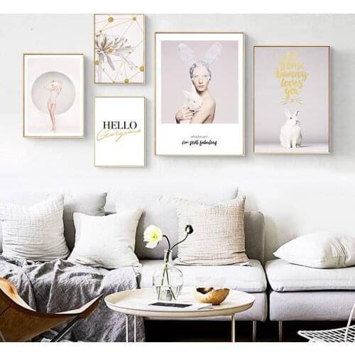 Kids Room Poster Pink Rabbit Lady Poster Baby Room Home Decor Nursery Wall Art Canvas Painting Prints Ballet Girl Bedroom Pictur