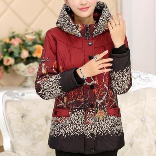 Down Parkas Coats Women New Middle-aged women mother dress cotton printing winter plus velvet padded jacket Womens Clothing