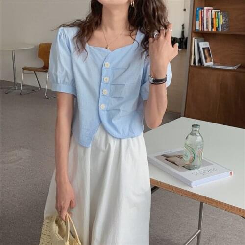 Women Shirts French Irregular White Short-sleeved Shirt Female Design Sense Niche Summer New Slim Short Top