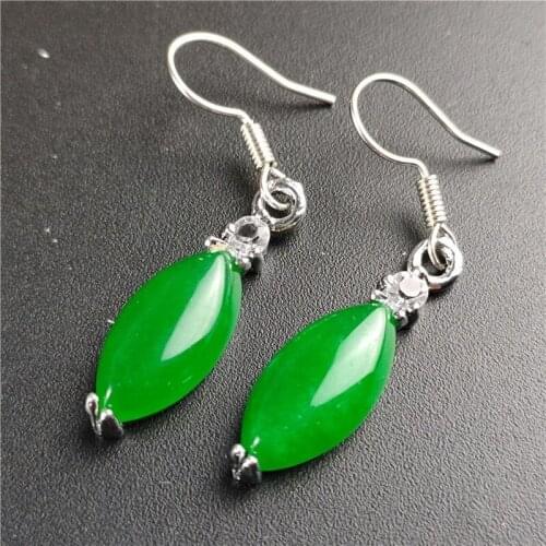 Natural Green Chalcedony Hand Carved 925 Silver Inlaid Drop Earrings Fashion Jewelry Mens and Womens Earrings