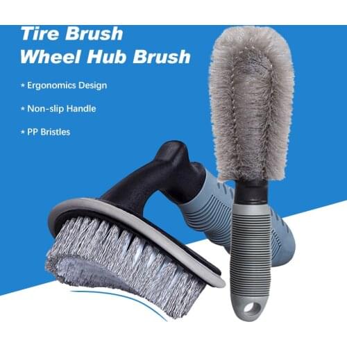 2PCS Car Tire Brush Kit Car Rims Wheel Hub Cleaning Brush Truck Motorcycle Wash Tool Non-Slip Handle Wheels Brush Dust Remover