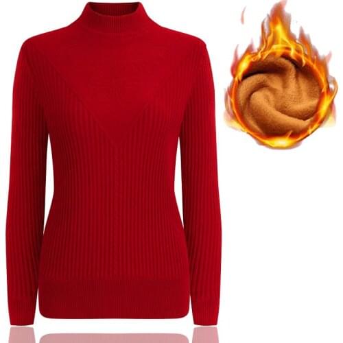 Middle-aged Mother Sweaters Plus Velvet Warm Knit Bottoming Shirt Womens Winter High-elastic Pullover Sweater Femme Jumper 1684