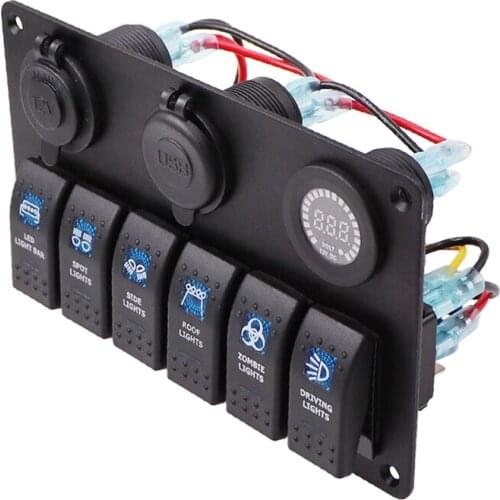 12 V 24V Waterproof 6gang Rocker Control switch panel for cars, trucks, boats Cruises