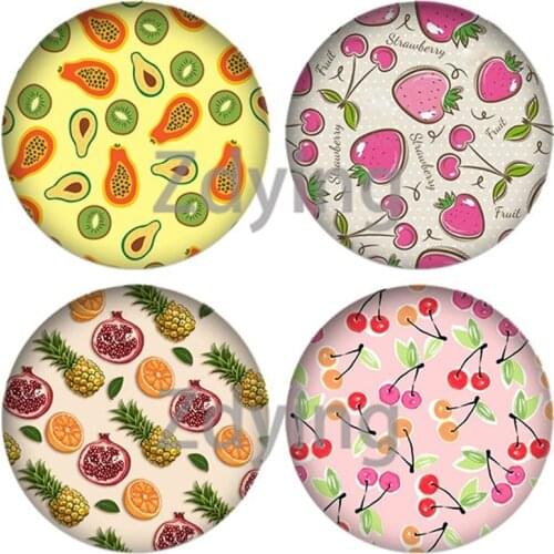Zdying Fruit Pineapple Strawberry Round Glass Cabochon 12mm/16mm/18mm/20mm/25mm Flat Back DIY Making Jewelry Findings