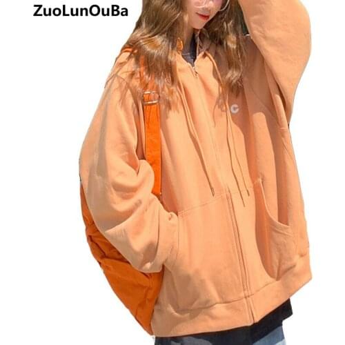 2020 Winter Plus Velvet Thick All-match Loose Women Hoodie Casual Zipper Coat Drawstring Pocket Solid Color Ladies Sweatshirt