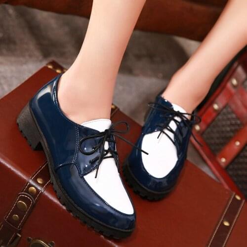 COOLULU 2020 Women Lace Up Oxford Pumps Shoes for Women Multicolor Patent Leather Pumps Shoes Ladies Shoolw Pumps Size 34-43