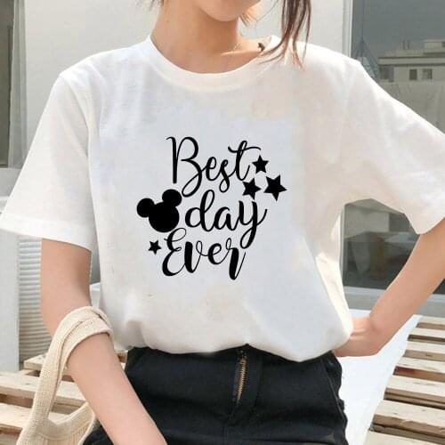 Women Summer Short Sleeve Top Disney Mickey Best Day Ever Letters T-Shirts Party Streetwear Harajuku Tshirt Dropship