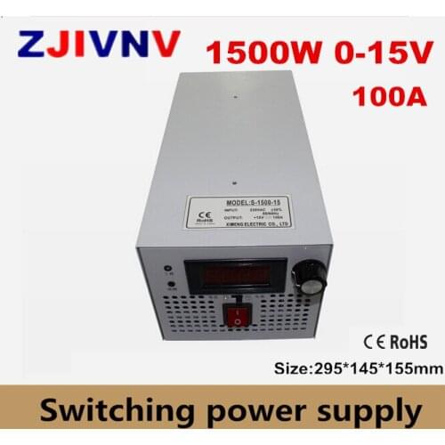 1500W 15VDC 100A Single Output Switching Power Supply AC-DC Switched Power Supply S-1500-15 output adjustable 12v 125a