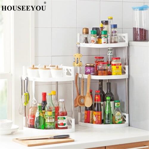 2/3 Layers Floor Type Kitchen Table Storage Rack Holder Seasoning Spices Sauce Oil Bottle Shelf Hooks Organizer Saving Space