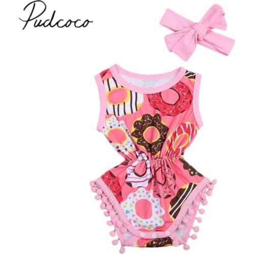 2019 Baby Summer Clothing Newborn Infant Baby Girls Outfit Colorful Donut Tassel Clothes Jumpsuit Bodysuit+Headband 2Pcs Set