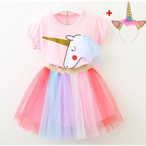 2021 Summer Unicorn Dress Flower Girl Wedding Dresses For Girls Kids Party Princess Dress Children Clothing 2 3 4 5 6 7 Years