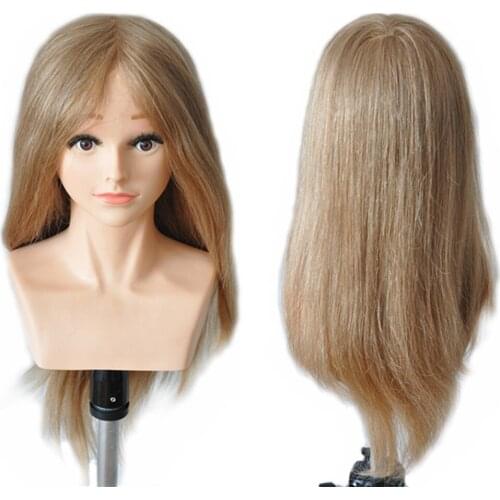 22" Brown Female 100% Straight Human Hair Training Practice Mannequin Head with shoulder Remy Hair For Barber Hairdressers
