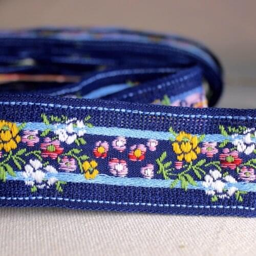 3 yards 3.5 cm Embroidered Blue Flower Webbing Ribbon for Women Garment Collar Headband DIY Crafts Trimmings Lace Fabric